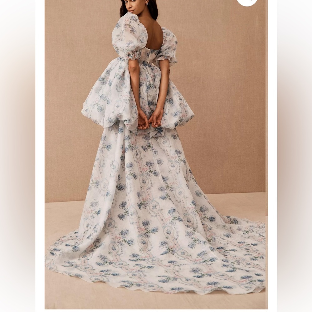 Selkie Light Blue Floral Puff-Sleeve High-Low Dress - Picture 2 of 5